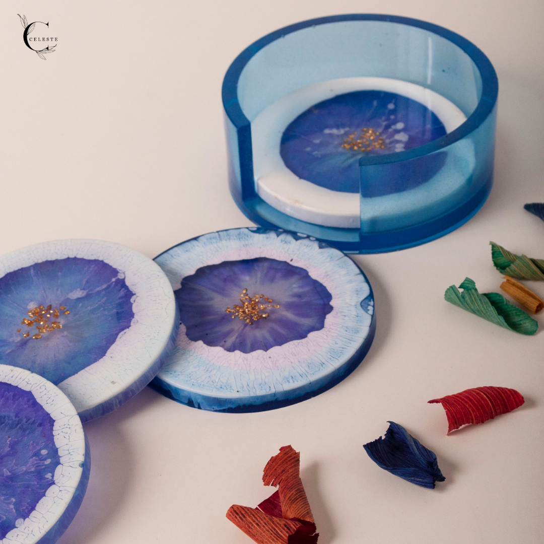 Lavender Bloom Coaster Set – Amethyst & Gold Edition