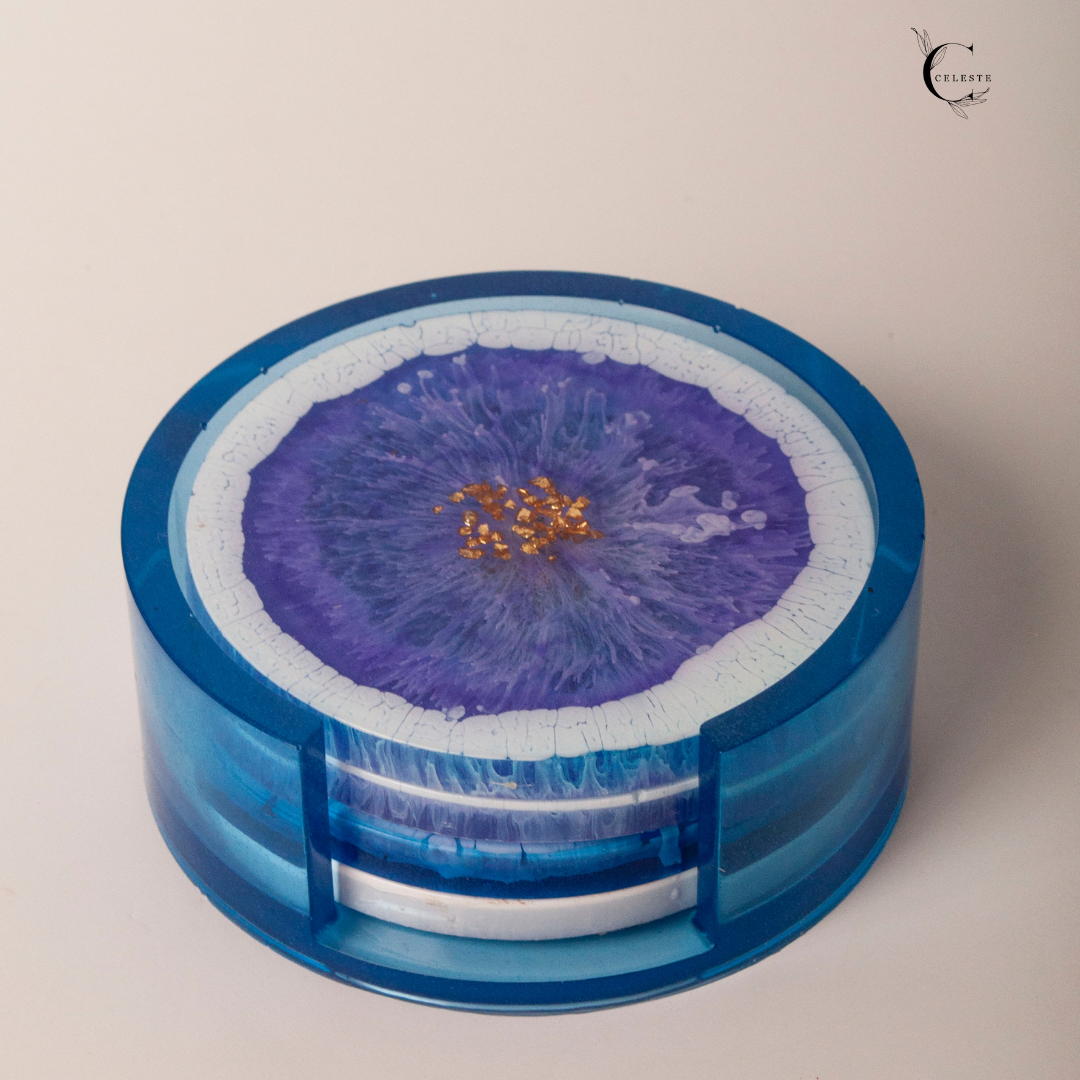 Lavender Bloom Coaster Set – Amethyst & Gold Edition
