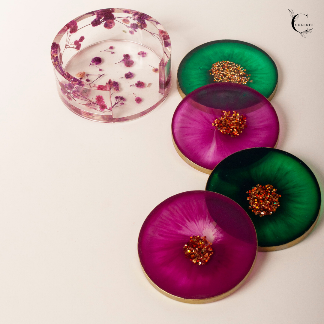Blossom Jewel Coaster Set β Emerald & Amethyst Edition