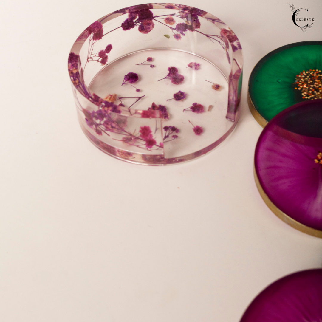 Blossom Jewel Coaster Set β Emerald & Amethyst Edition