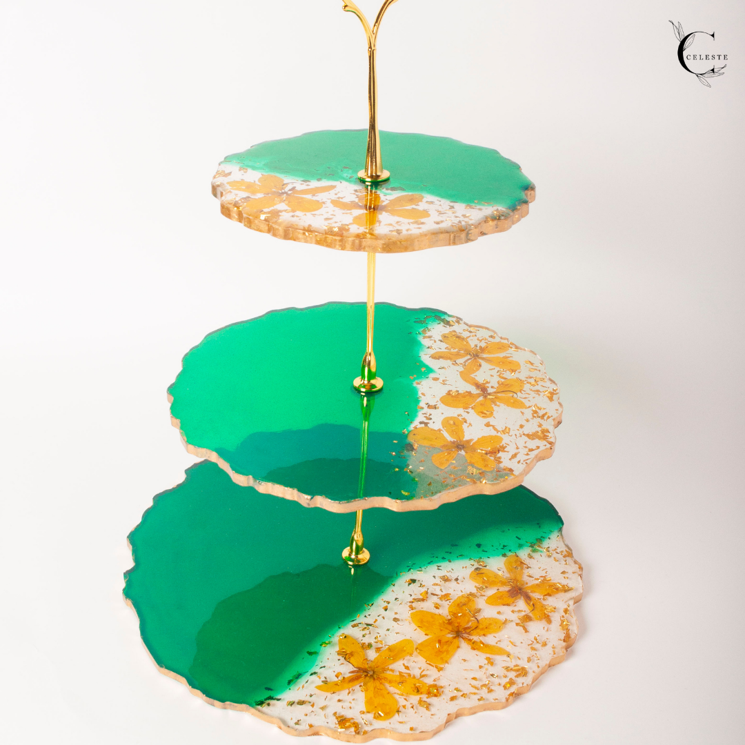 Emerald Bloom 3-Tier Cake Stand