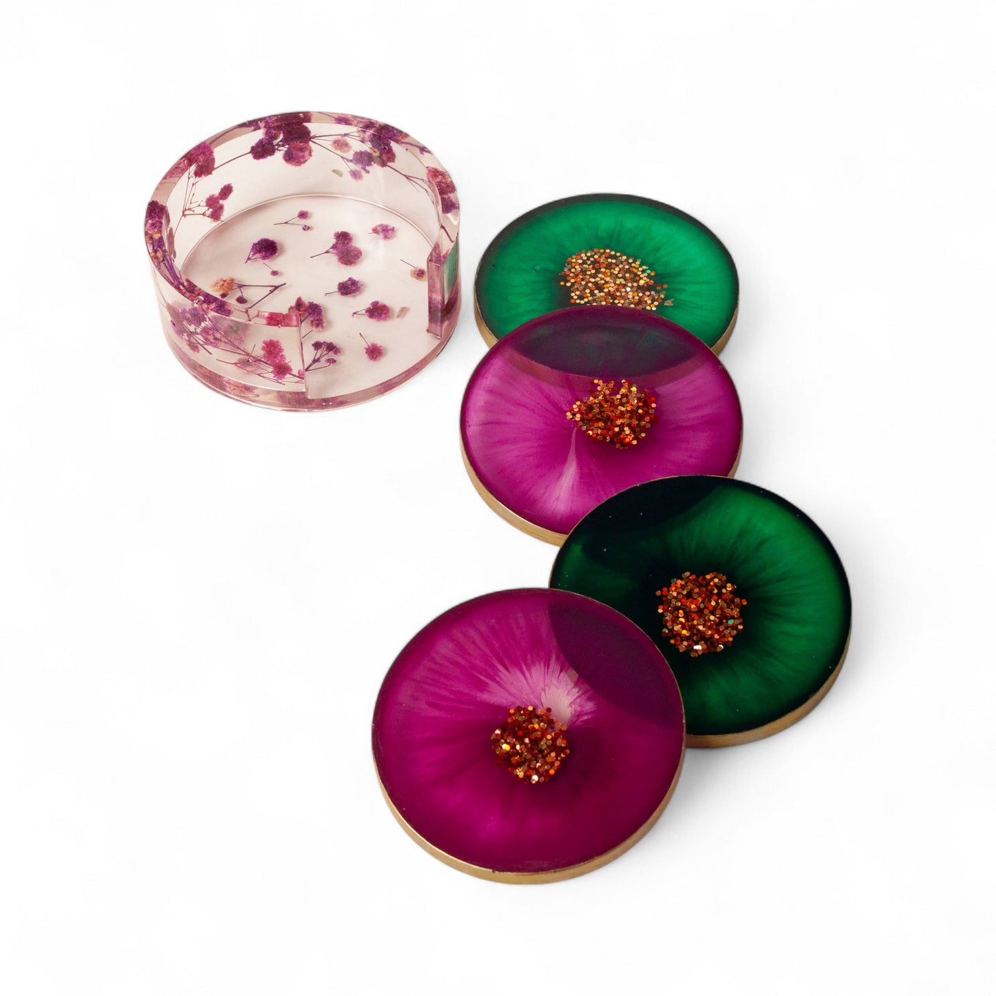Blossom Jewel Coaster Set β Emerald & Amethyst Edition