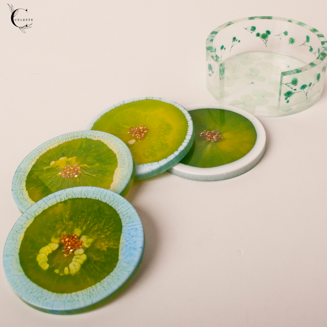 Botanic Bloom Coaster Set – Meadow Green Edition