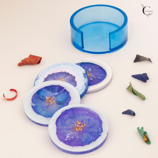 Lavender Bloom Coaster Set – Amethyst & Gold Edition