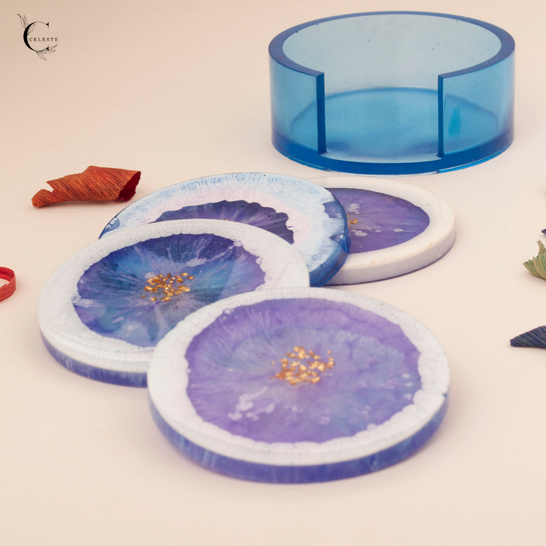 Lavender Bloom Coaster Set – Amethyst & Gold Edition