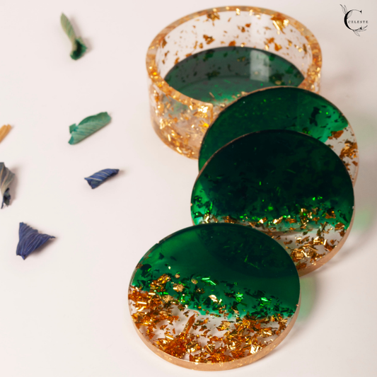 Emerald Dusk Coaster Set – Gold Leaf Edition