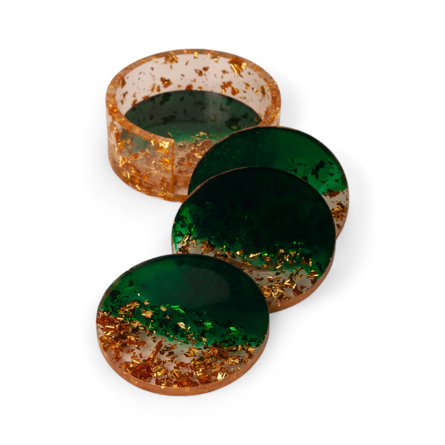 Emerald Dusk Coaster Set – Gold Leaf Edition