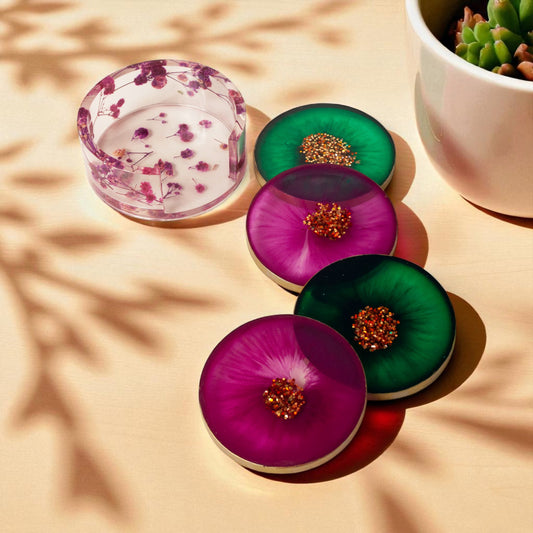 Blossom Jewel Coaster Set – Emerald & Amethyst Edition